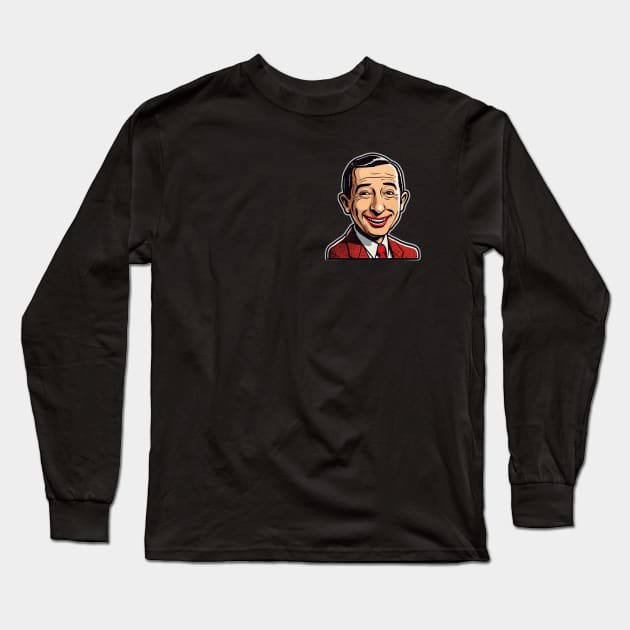 pee wee herman smiling with red suit and red tie Long Sleeve T-Shirt by Maverick Media